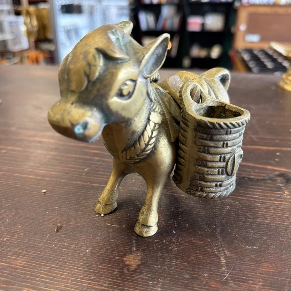 Brass Donkey Salt and Pepper with two hanging baskets